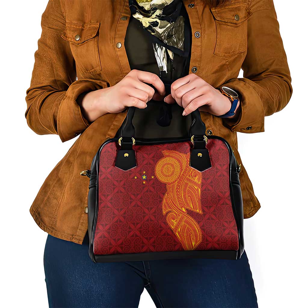 Niue Polynesian Hiapo Tattoo Art Shoulder Handbag Half Style Red Yellow Color - Polynesian Pride