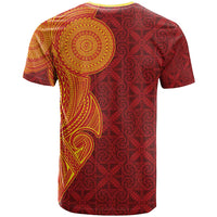 Niue Polynesian Hiapo Tattoo Art T Shirt Half Style Red Yellow Color - Polynesian Pride