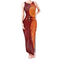 Niue Polynesian Hiapo Tattoo Art Tank Maxi Dress Half Style Red Yellow Color - Polynesian Pride