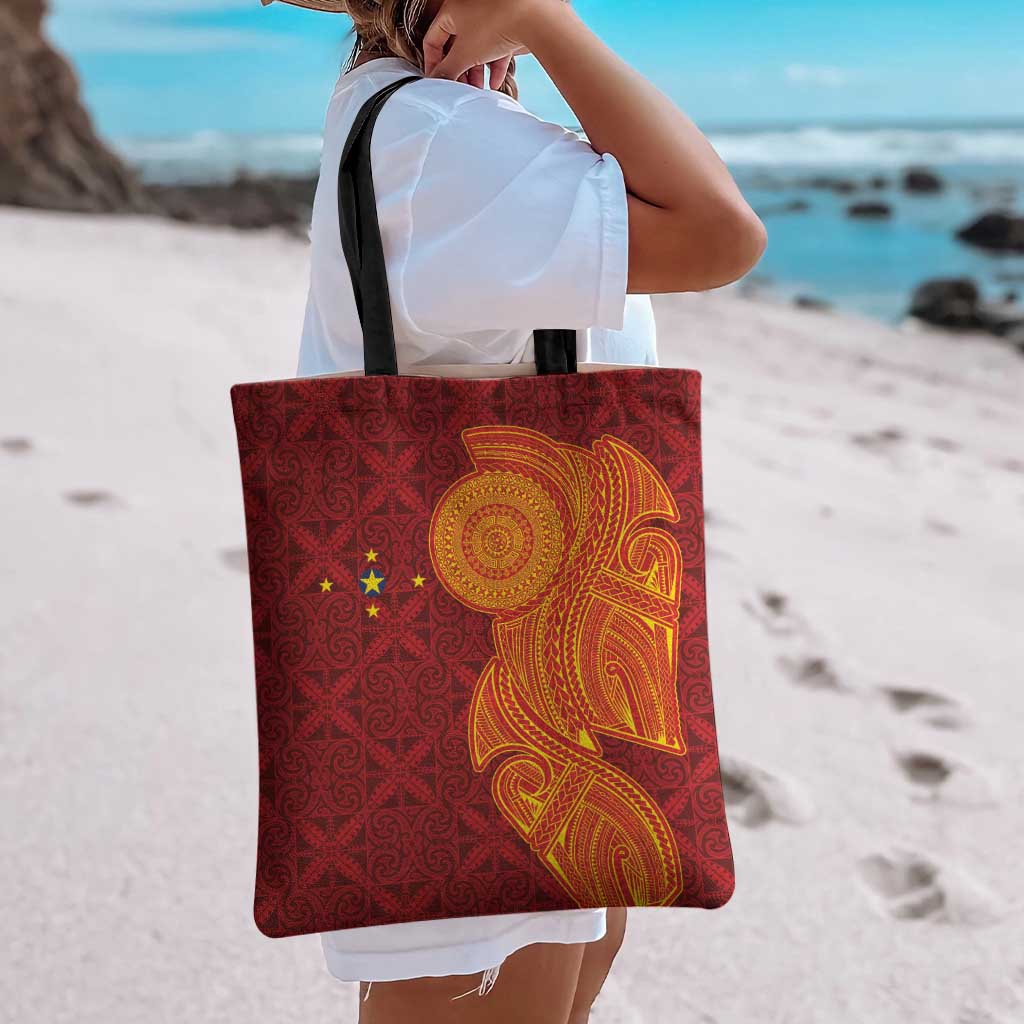 Niue Polynesian Hiapo Tattoo Art Tote Bag Half Style Red Yellow Color - Polynesian Pride