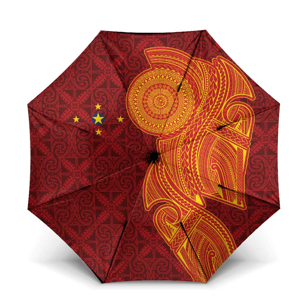 Niue Polynesian Hiapo Tattoo Art Umbrella Half Style Red Yellow Color - Polynesian Pride