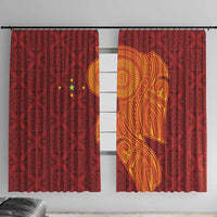 Niue Polynesian Hiapo Tattoo Art Window Curtain Half Style Red Yellow Color - Polynesian Pride