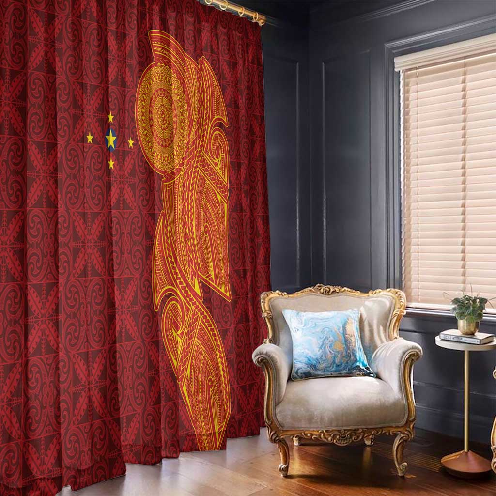 Niue Polynesian Hiapo Tattoo Art Window Curtain Half Style Red Yellow Color - Polynesian Pride