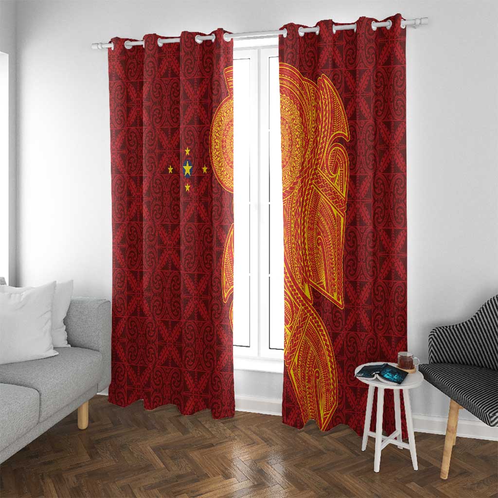 Niue Polynesian Hiapo Tattoo Art Window Curtain Half Style Red Yellow Color - Polynesian Pride