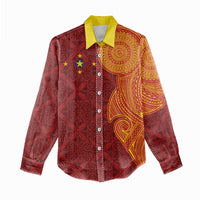 Niue Polynesian Hiapo Tattoo Art Women Casual Shirt Half Style Red Yellow Color - Polynesian Pride