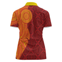 Niue Polynesian Hiapo Tattoo Art Women Polo Shirt Half Style Red Yellow Color - Polynesian Pride