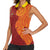 Niue Polynesian Hiapo Tattoo Art Women Sleeveless Polo Shirt Half Style Red Yellow Color - Polynesian Pride