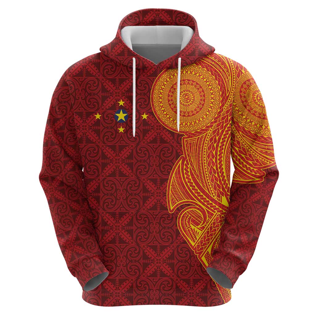 Niue Polynesian Hiapo Tattoo Art Zip Hoodie Half Style Red Yellow Color - Polynesian Pride