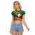 New Caledonia Christmas Raglan Cropped T Shirt Santa Claus and Kanak Flag Mix Poinsettia Maori Pattern LT03 Female Green - Polynesian Pride