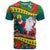 New Caledonia Christmas T Shirt Santa Claus and Kanak Flag Mix Poinsettia Maori Pattern LT03 Green - Polynesian Pride