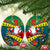 Personalised New Caledonia Christmas Ceramic Ornament Santa Claus and Kanak Flag Mix Poinsettia Maori Pattern LT03 Oval Green - Polynesian Pride