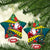 Personalised New Caledonia Christmas Ceramic Ornament Santa Claus and Kanak Flag Mix Poinsettia Maori Pattern LT03 Star Green - Polynesian Pride