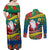 Personalised New Caledonia Christmas Couples Matching Off Shoulder Maxi Dress and Long Sleeve Button Shirt Santa Claus and Kanak Flag Mix Poinsettia Maori Pattern LT03 - Polynesian Pride