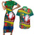 Personalised New Caledonia Christmas Couples Matching Short Sleeve Bodycon Dress and Hawaiian Shirt Santa Claus and Kanak Flag Mix Poinsettia Maori Pattern LT03 Green - Polynesian Pride