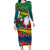 Personalised New Caledonia Christmas Long Sleeve Bodycon Dress Santa Claus and Kanak Flag Mix Poinsettia Maori Pattern LT03 Long Dress Green - Polynesian Pride