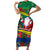 Personalised New Caledonia Christmas Short Sleeve Bodycon Dress Santa Claus and Kanak Flag Mix Poinsettia Maori Pattern LT03 Long Dress Green - Polynesian Pride