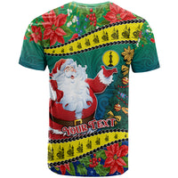 Personalised New Caledonia Christmas T Shirt Santa Claus and Kanak Flag Mix Poinsettia Maori Pattern LT03 - Polynesian Pride
