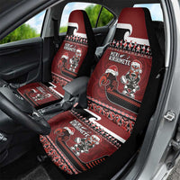 New Zealand Christmas Car Seat Cover Meri Kirihimete Aotearoa Warrior on Waka with Maori Art Tattoo
