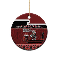 New Zealand Christmas Ceramic Ornament - Meri Kirihimete Aotearoa Warrior on Waka with Maori Art Tattoo