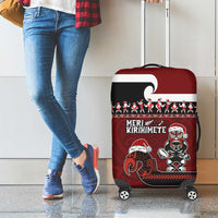 New Zealand Christmas Luggage Cover Meri Kirihimete Aotearoa Warrior on Waka with Maori Art Tattoo