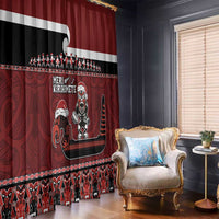 New Zealand Christmas Window Curtain Meri Kirihimete Aotearoa Warrior on Waka with Maori Art Tattoo