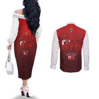 Mate Ma'a Tonga Rugby Couples Matching Off The Shoulder Long Sleeve Dress and Long Sleeve Button Shirt Six Seven Six to The World