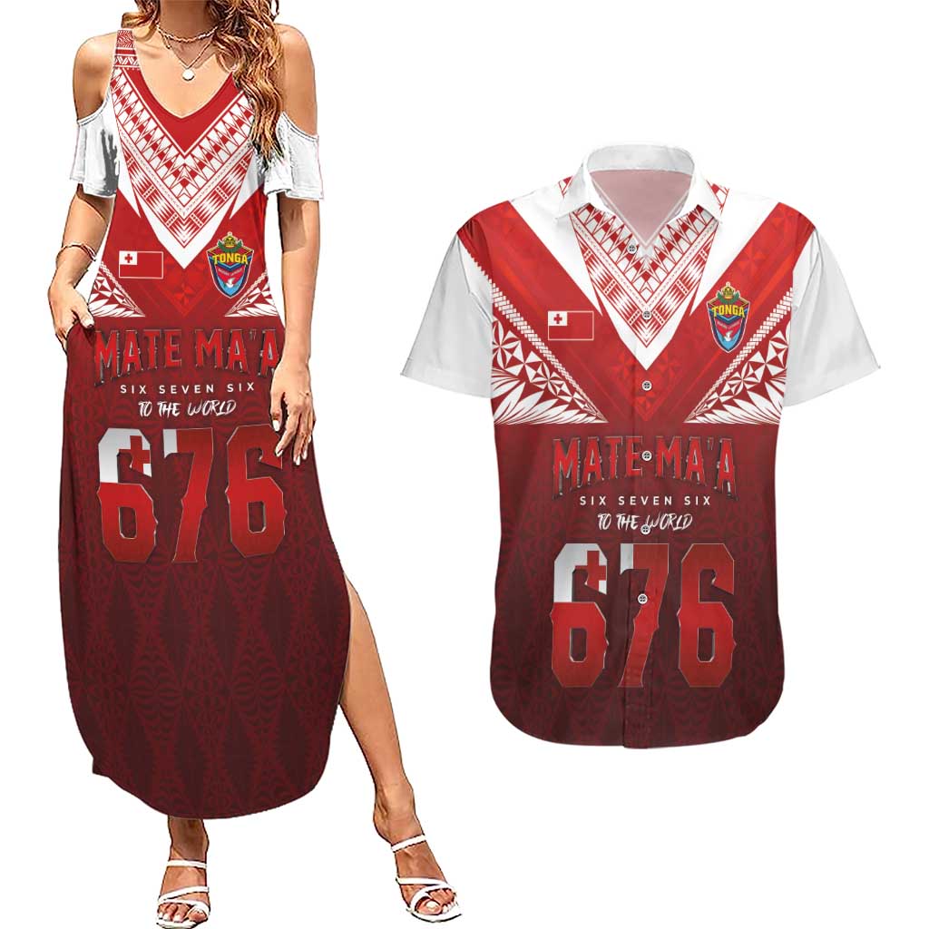 Mate Ma'a Tonga Rugby Couples Matching Summer Maxi Dress and Hawaiian Shirt Six Seven Six to The World LT03 Red - Polynesian Pride