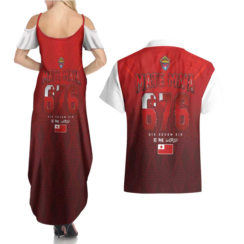 Mate Ma'a Tonga Rugby Couples Matching Summer Maxi Dress and Hawaiian Shirt Six Seven Six to The World