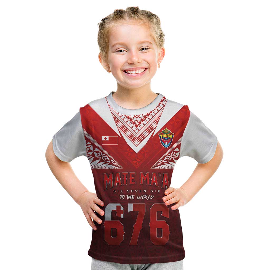 Mate Ma'a Tonga Rugby Kid T Shirt Six Seven Six to The World LT03 Red - Polynesian Pride