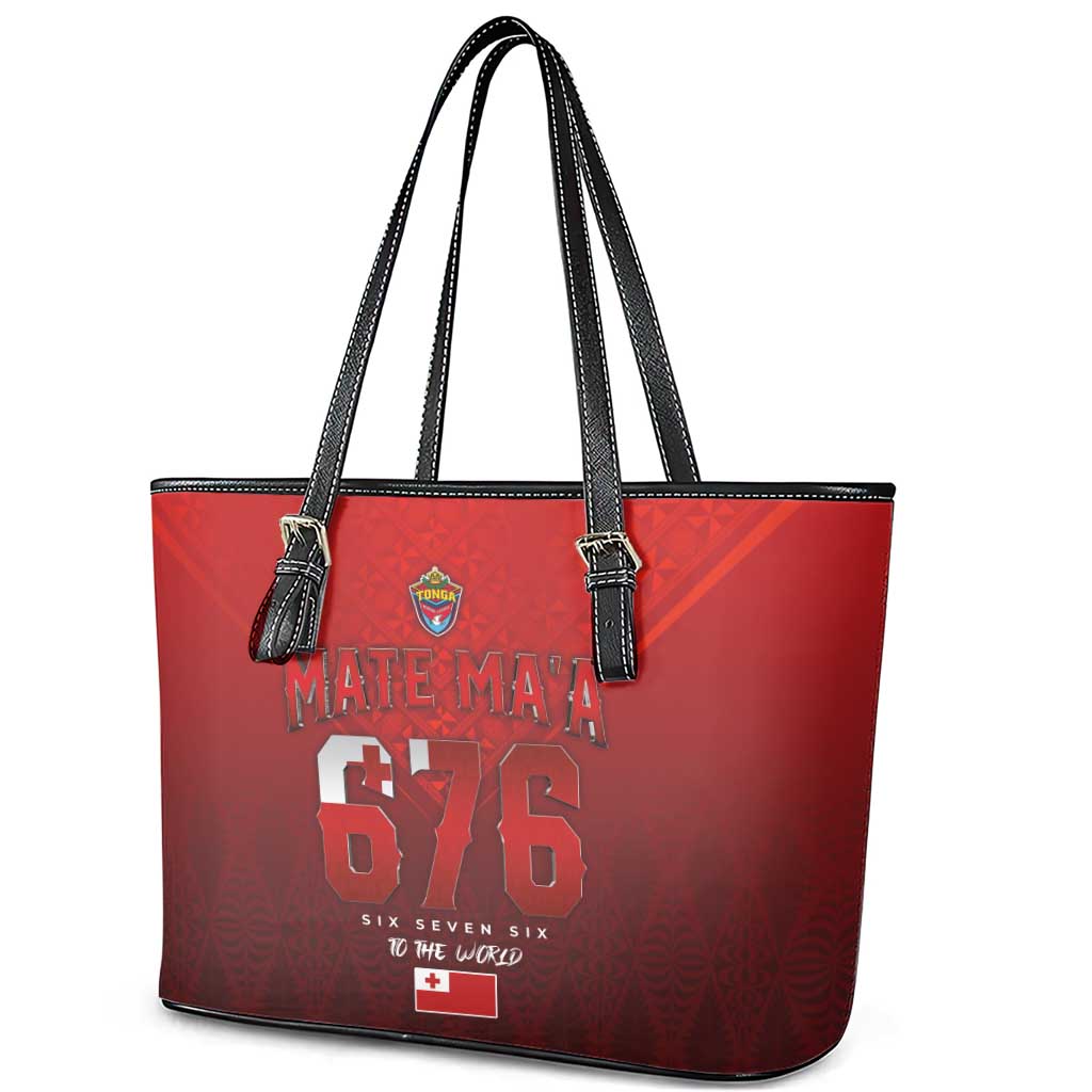 Mate Ma'a Tonga Rugby Leather Tote Bag Six Seven Six to The World