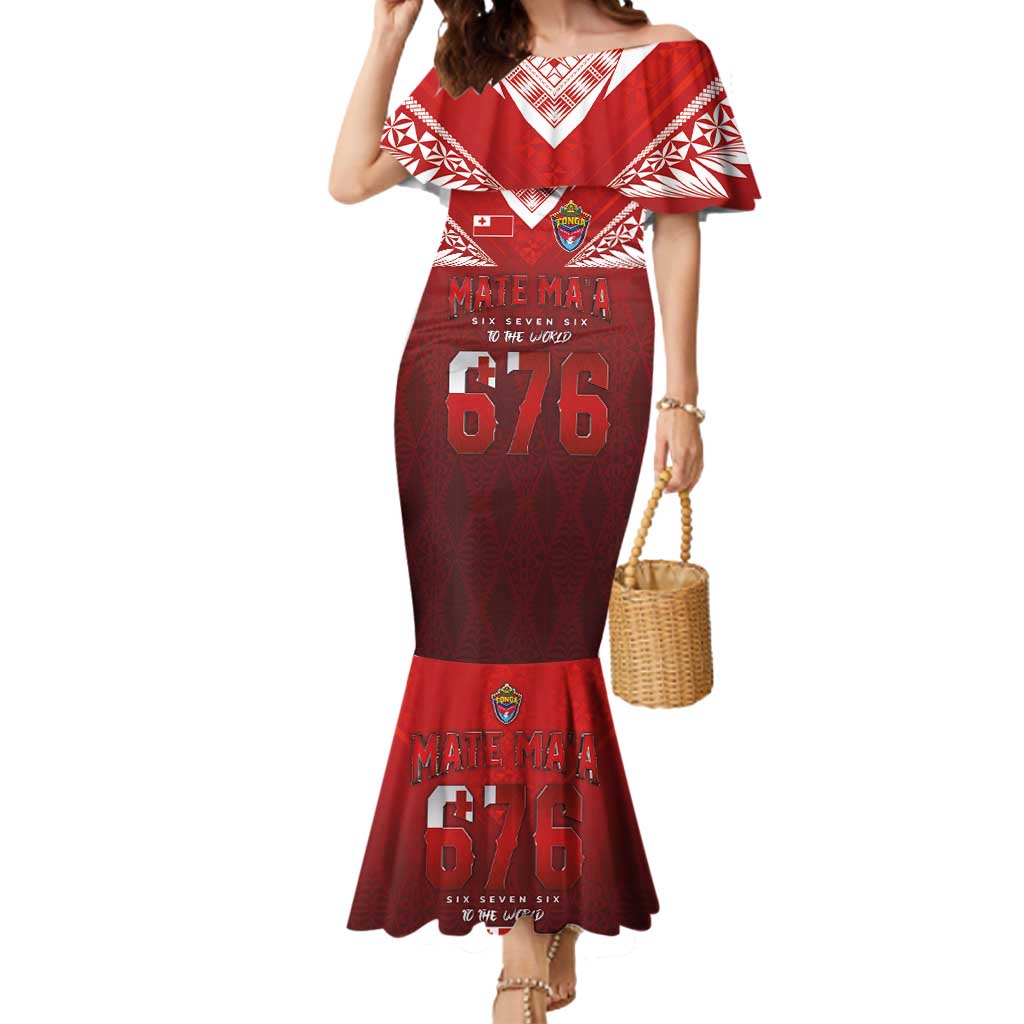 Mate Ma'a Tonga Rugby Mermaid Dress Six Seven Six to The World LT03 Women Red - Polynesian Pride