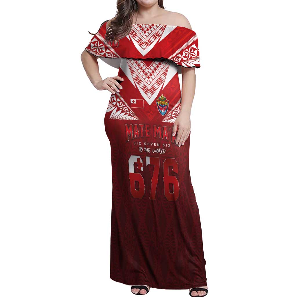 Mate Ma'a Tonga Rugby Off Shoulder Maxi Dress Six Seven Six to The World LT03 Women Red - Polynesian Pride