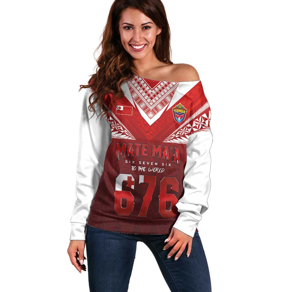 Mate Ma'a Tonga Rugby Off Shoulder Sweater Six Seven Six to The World LT03 Women Red - Polynesian Pride