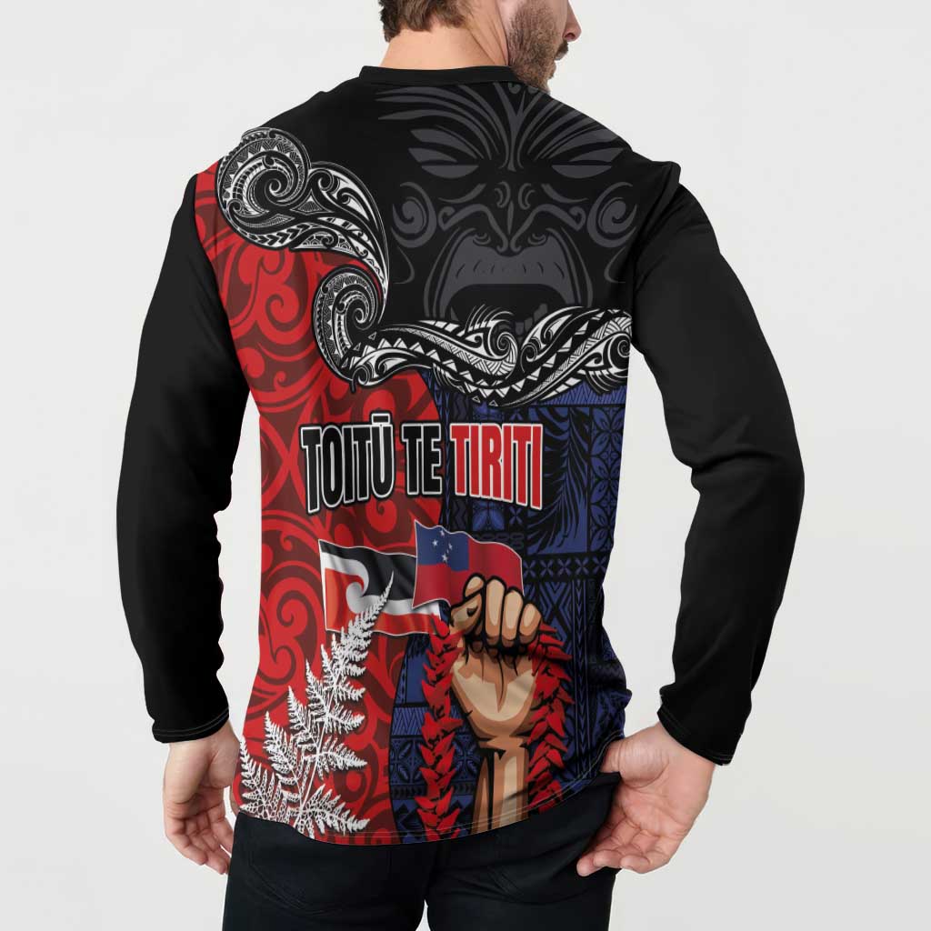 Aotearoa and Samoa Toitu Te Tiriti Button Sweatshirt Honour the Treaty - Te Tiriti Is Us