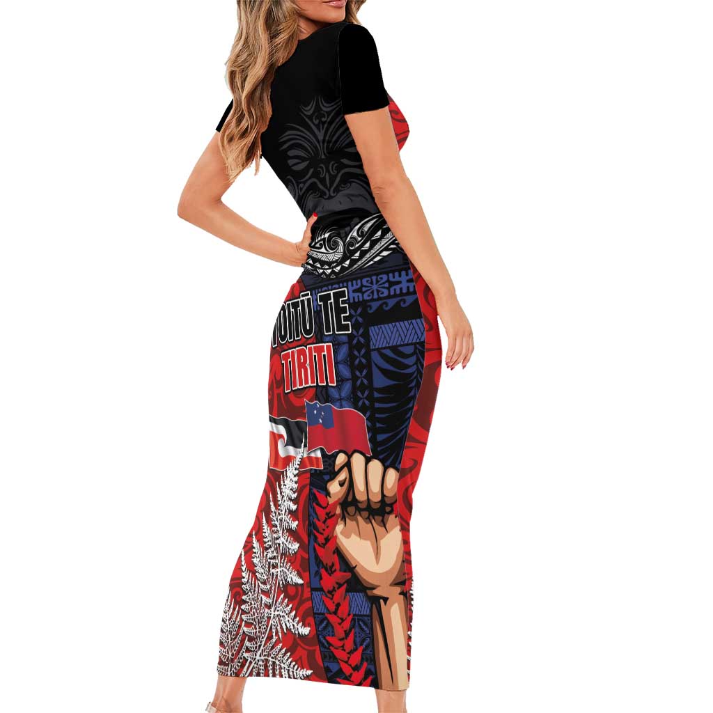 Aotearoa and Samoa Toitu Te Tiriti Family Matching Short Sleeve Bodycon Dress and Hawaiian Shirt Honour the Treaty - Te Tiriti Is Us