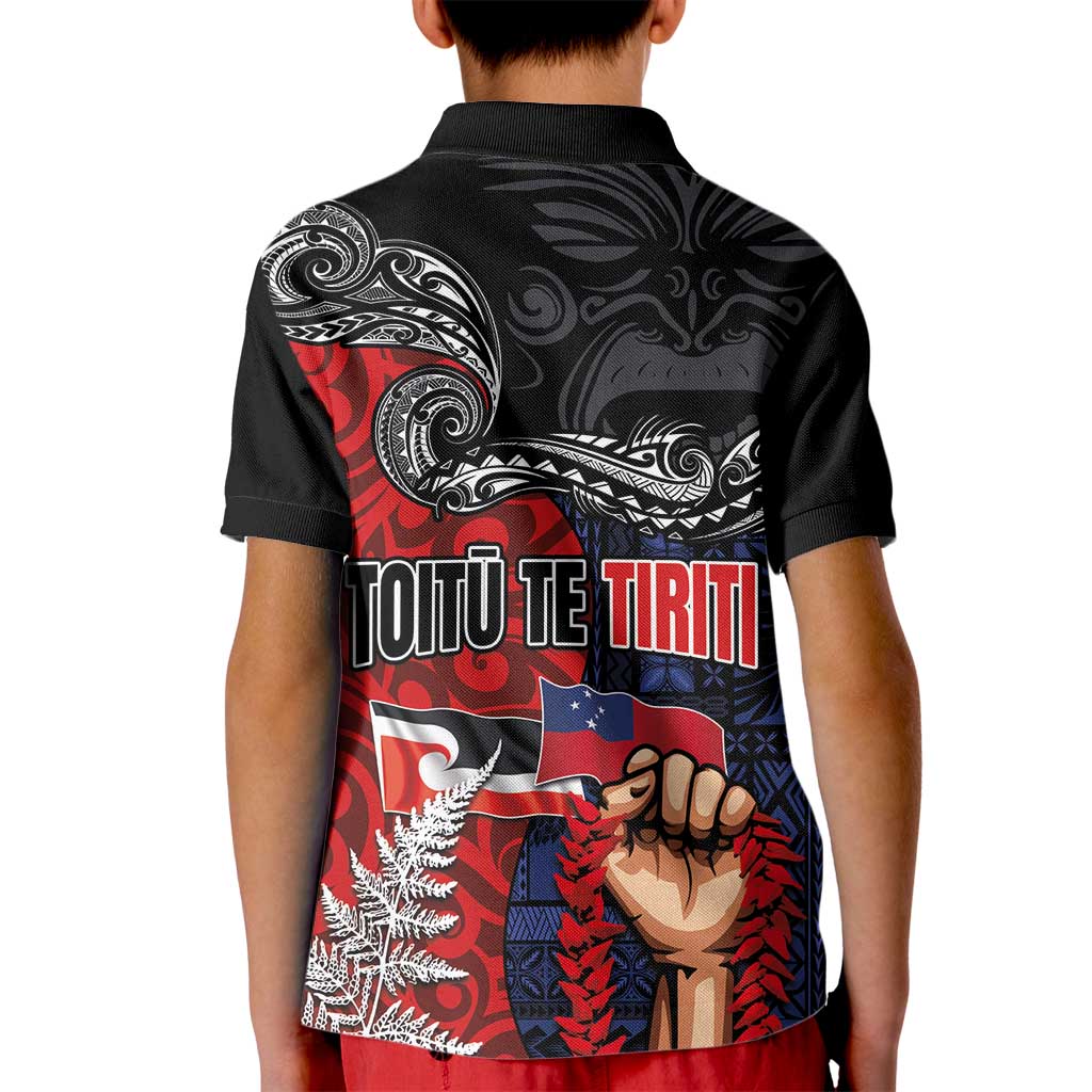 Aotearoa and Samoa Toitu Te Tiriti Kid Polo Shirt Honour the Treaty - Te Tiriti Is Us