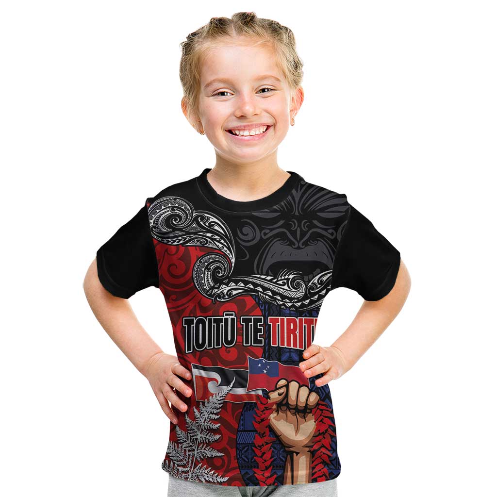 Aotearoa and Samoa Toitu Te Tiriti Kid T Shirt Honour the Treaty - Te Tiriti Is Us