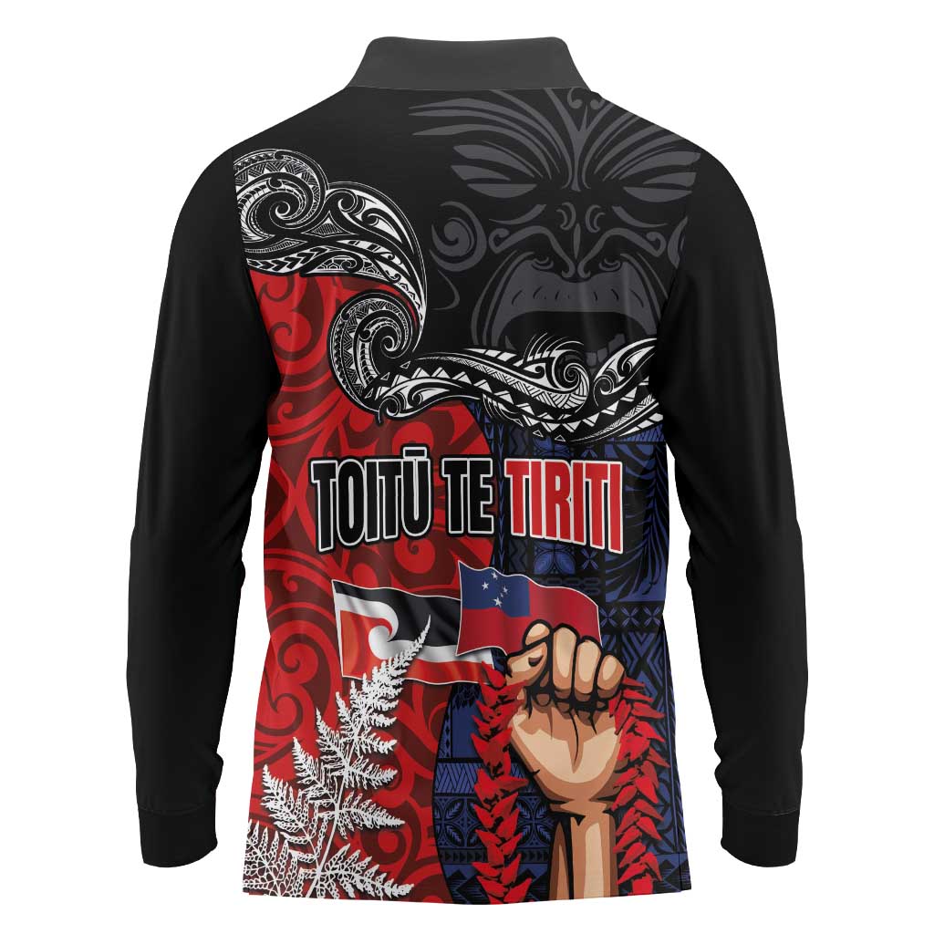 Aotearoa and Samoa Toitu Te Tiriti Long Sleeve Polo Shirt Honour the Treaty - Te Tiriti Is Us