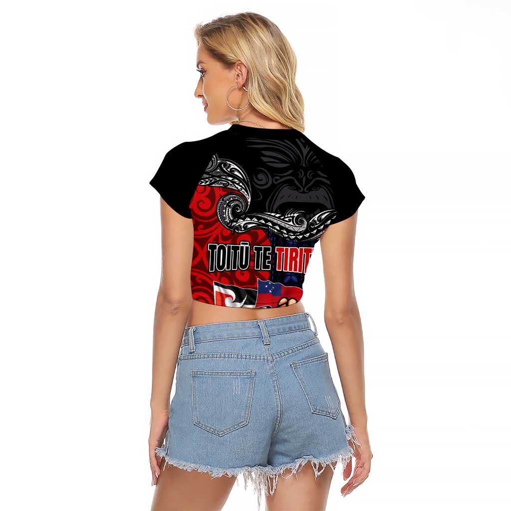 Aotearoa and Samoa Toitu Te Tiriti Raglan Cropped T Shirt Honour the Treaty - Te Tiriti Is Us