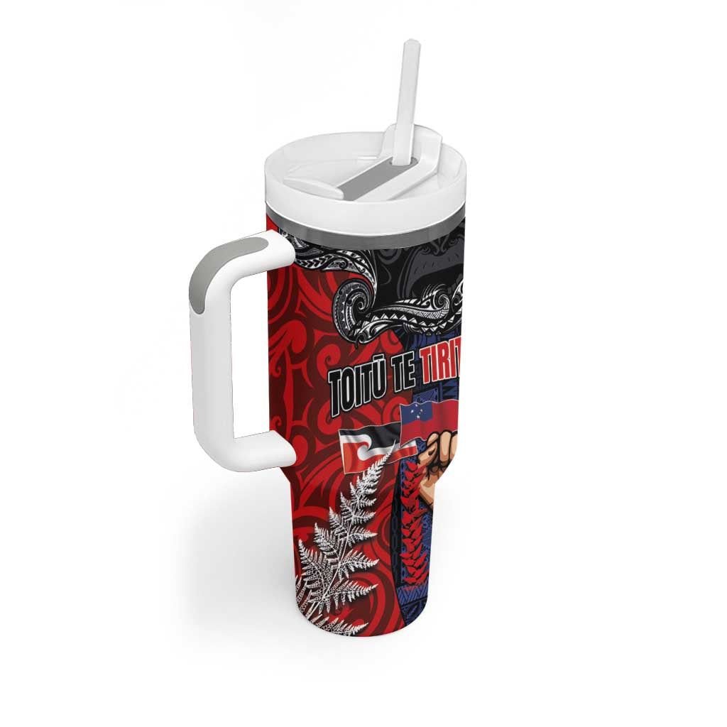 Aotearoa and Samoa Toitu Te Tiriti Tumbler With Handle Honour the Treaty - Te Tiriti Is Us