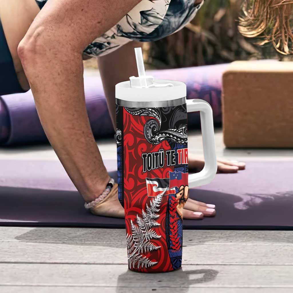 Aotearoa and Samoa Toitu Te Tiriti Tumbler With Handle Honour the Treaty - Te Tiriti Is Us