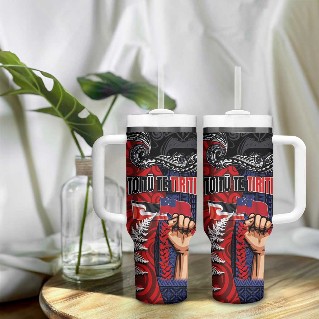 Aotearoa and Samoa Toitu Te Tiriti Tumbler With Handle Honour the Treaty - Te Tiriti Is Us