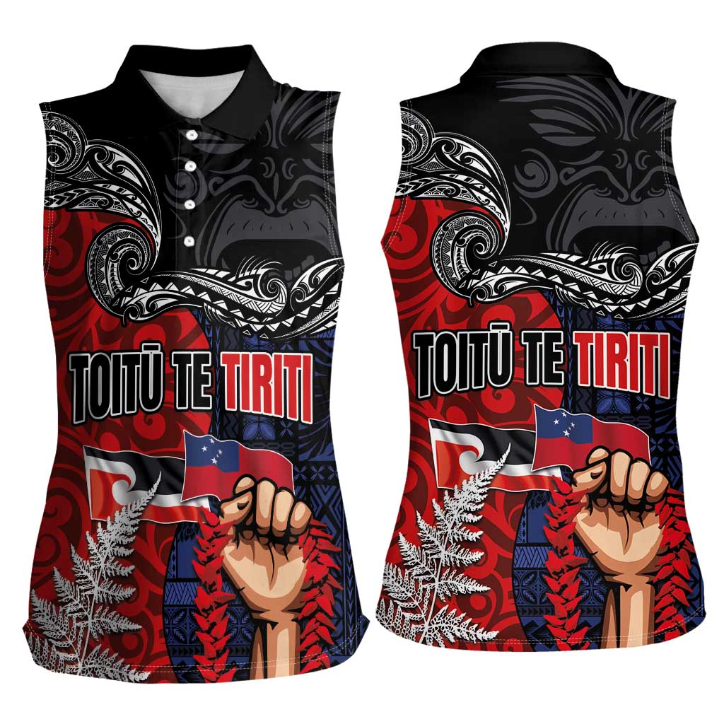 Aotearoa and Samoa Toitu Te Tiriti Women Sleeveless Polo Shirt Honour the Treaty - Te Tiriti Is Us