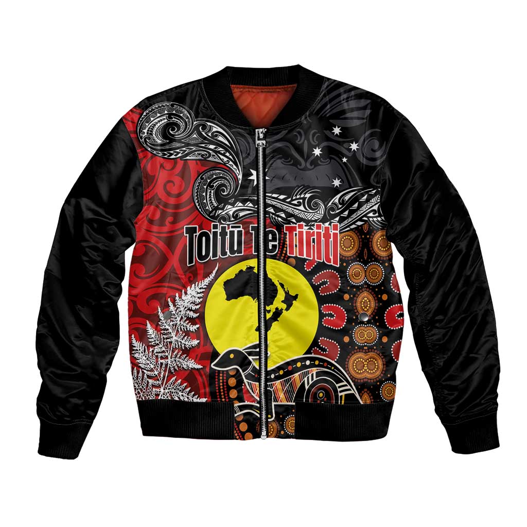 Aotearoa and Australia Toitu Te Tiriti Bomber Jacket Honour the Treaty - Te Tiriti Is Us LT03 Unisex Black - Polynesian Pride
