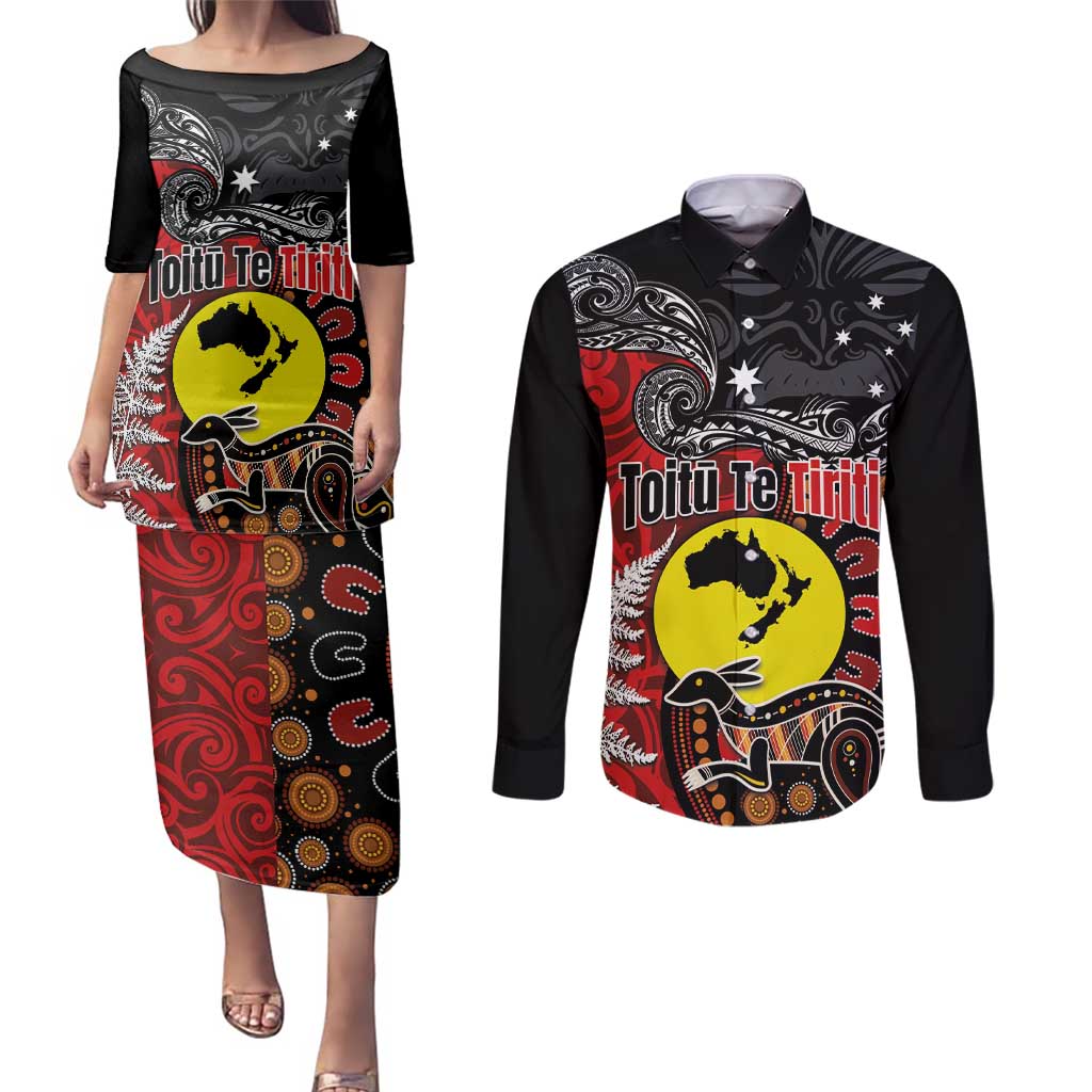 Aotearoa and Australia Toitu Te Tiriti Couples Matching Puletasi and Long Sleeve Button Shirt Honour the Treaty - Te Tiriti Is Us