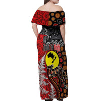 Aotearoa and Australia Toitu Te Tiriti Off Shoulder Maxi Dress Honour the Treaty - Te Tiriti Is Us