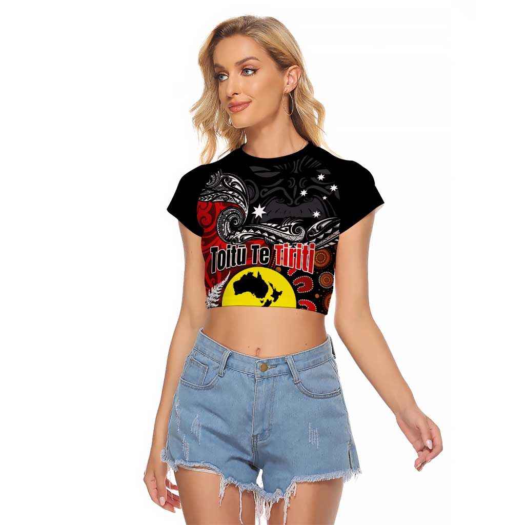 Aotearoa and Australia Toitu Te Tiriti Raglan Cropped T Shirt Honour the Treaty - Te Tiriti Is Us