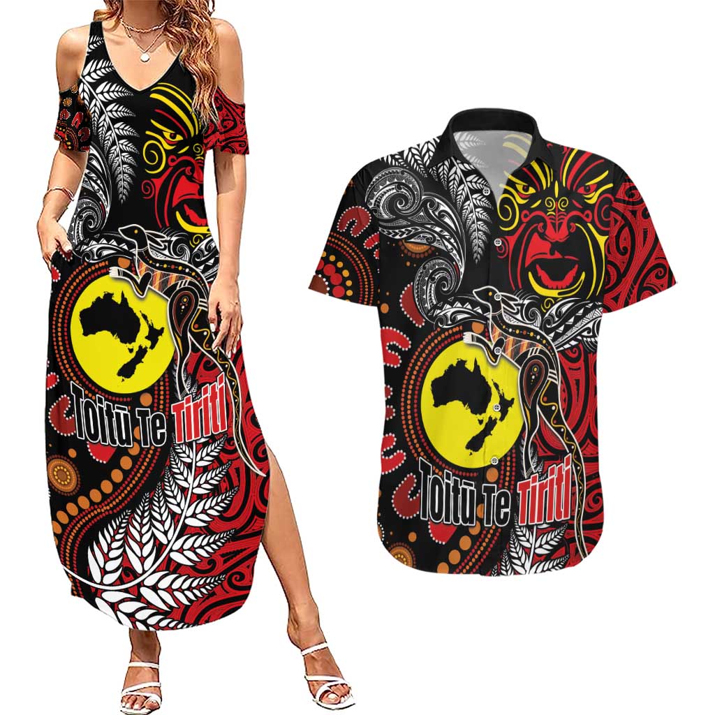 Aotearoa and Australia Toitu Te Tiriti Couples Matching Summer Maxi Dress and Hawaiian Shirt Honour the Treaty - Stand Together Stand Stronger
