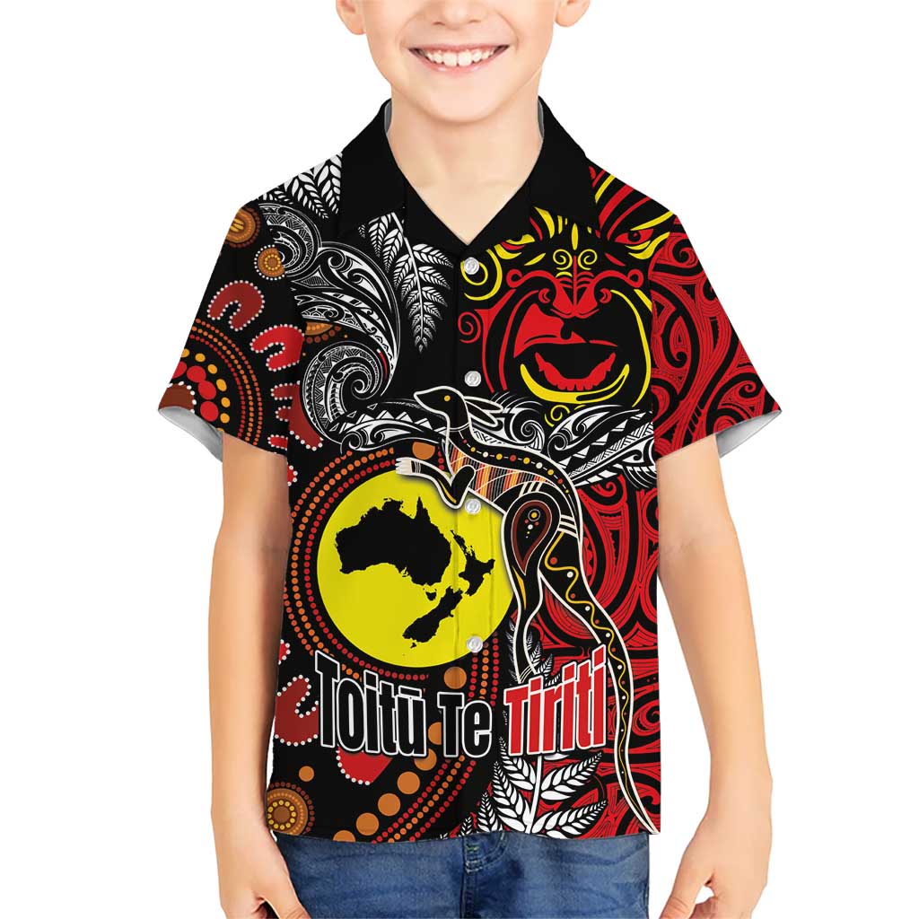 Aotearoa and Australia Toitu Te Tiriti Kid Hawaiian Shirt Honour the Treaty - Stand Together Stand Stronger LT03 Kid Black - Polynesian Pride