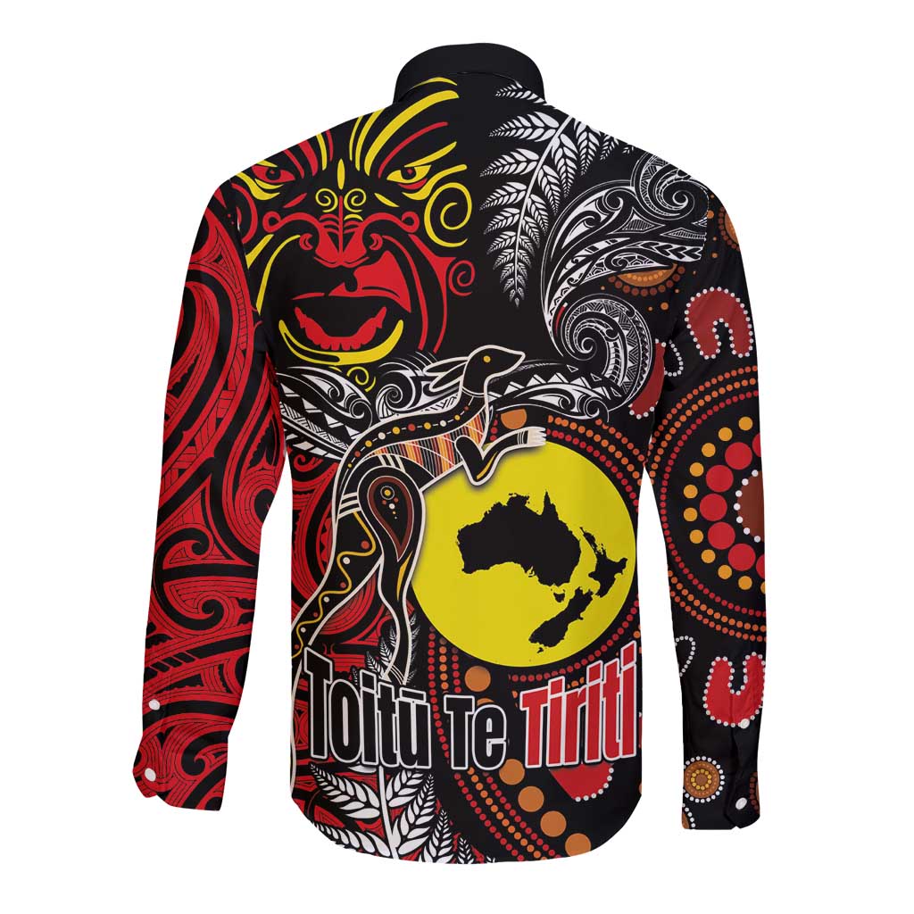 Aotearoa and Australia Toitu Te Tiriti Long Sleeve Button Shirt Honour the Treaty - Stand Together Stand Stronger